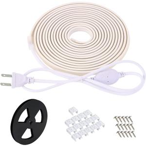 AC 120V COB LED Strip Light 2 Meter 6.56ft IP67 Waterproof LED Light Strip Cuttable White LED Strip Lighting for Indoor Bedroom Garden Outdoor Decor (White, 6.56ft)