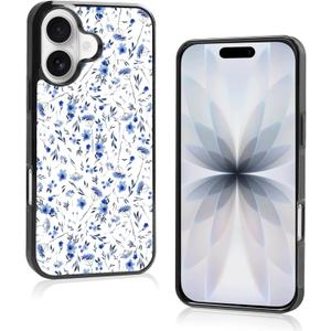 Cute Blue Flower Floral Aesthetic Phone Case for iPhone 17 Case for Teen Girls Women Kids Girls -6.3Inch
