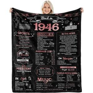 80th Birthday Gifts for Women - Back in 1946-80 Year Old Birthday Gifts for Women Throw Blanket 60Lx50W (Rose)