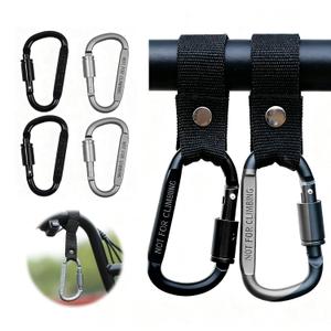 4 Pack Stroller Hooks, Carabiner Clips with Nylon Straps for Bicycle, Motorcycle, Wheelchair, Luggage, Scooter, Can be Used to Hang Diaper Bags, Helmets, Shopping Bags