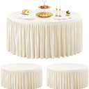 Wish Care 2 Packs 6FT Round Tablecloth 72Inch, Ivory Stretchy Fitted Table Cloths, Wrinkle Resistant Polyester Table Cover with Pleated Ruffle Skirt for Party, Wedding and Banquet Decoration