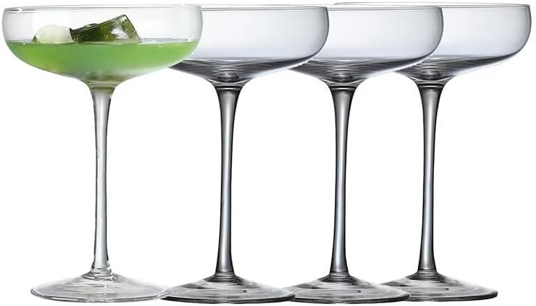 Cocktail Coupe Glasses, Set of 4, 6 Oz Crystal Clear Stemmed Glasses for Manhattan, Martini, 5.8 Inch Height, Medium