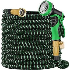 Expandable Garden Hose 75 ft Water Hose with 10 Function Spray Nozzle, Lightweight Flexible Hose with 3/ 4 Inch Solid Fittings and 5-Layer Latex Core, 75ft Retractable Stretch Hose (Black & Green)