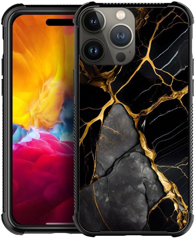 DJSOK Compatible with iPhone 15 Pro Max CaseDesign Pattern Back Bumper Anti Scratch Reinforced Corners Soft TPU Caver,Cases for Men Women-Luxury Black Gold Marble Pattern
