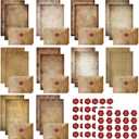 TaoBary 160 Pcs Stationery Paper Set 50 Double Sided Stationery Papers with 50 Matching Envelopes and 60 Round Dot Sticker, 10 Design(Vintage Antique,5.5 x 8.25 Inch)