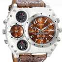 Avaner Men's Leather Wrist Watches: Big Face Dual Time Zone Oversized Large Dial Leather Strap Analog Quartz Watch