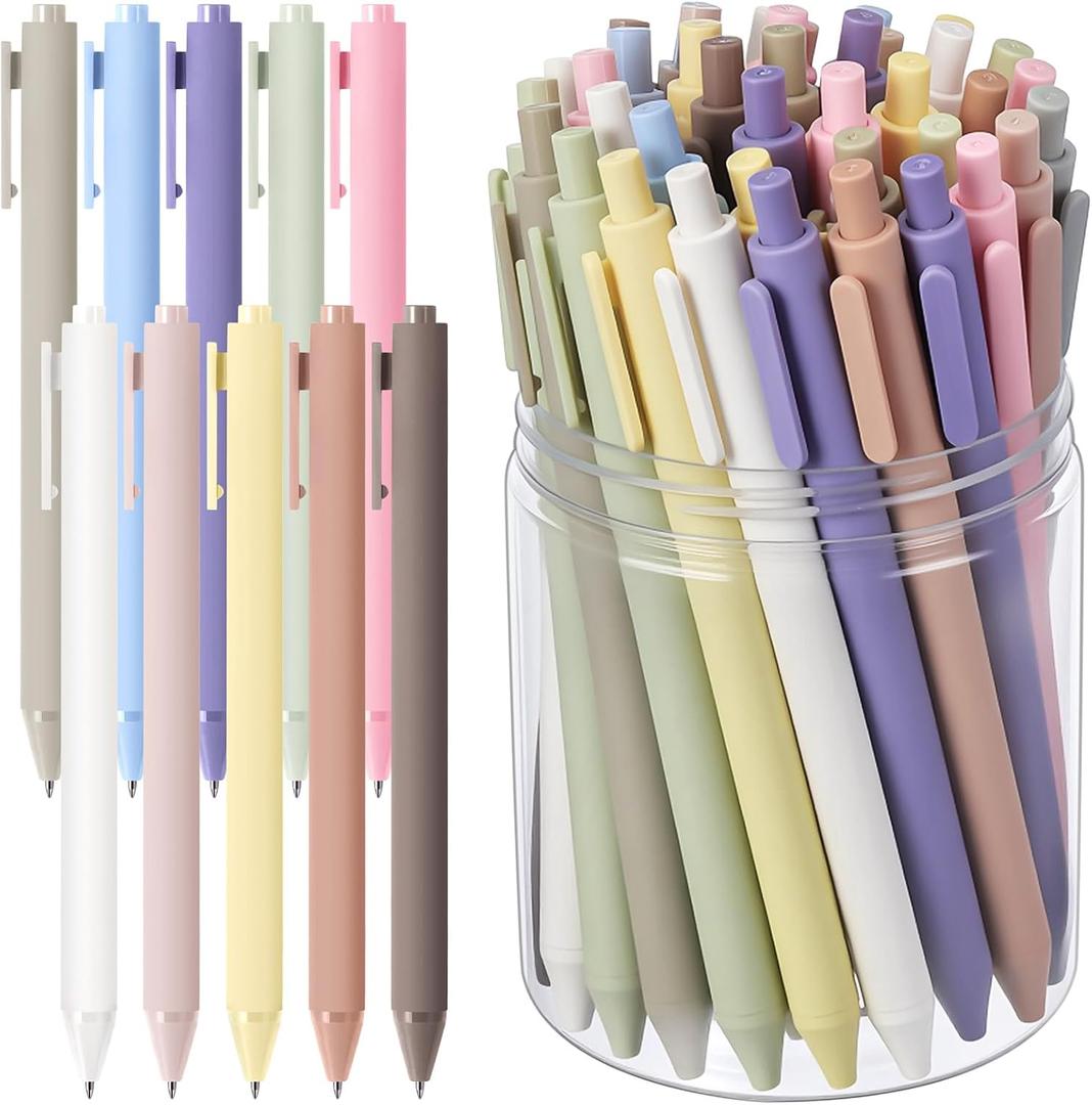 Crtiin 50 Pcs Gel Ink Pens Bulk, 0.5mm Fine Point Black Ink Retractable Pens Smooth Writing Office for Teacher Students Server Nurse Back To School Gift Journaling Note Taking (Pastel Colors)