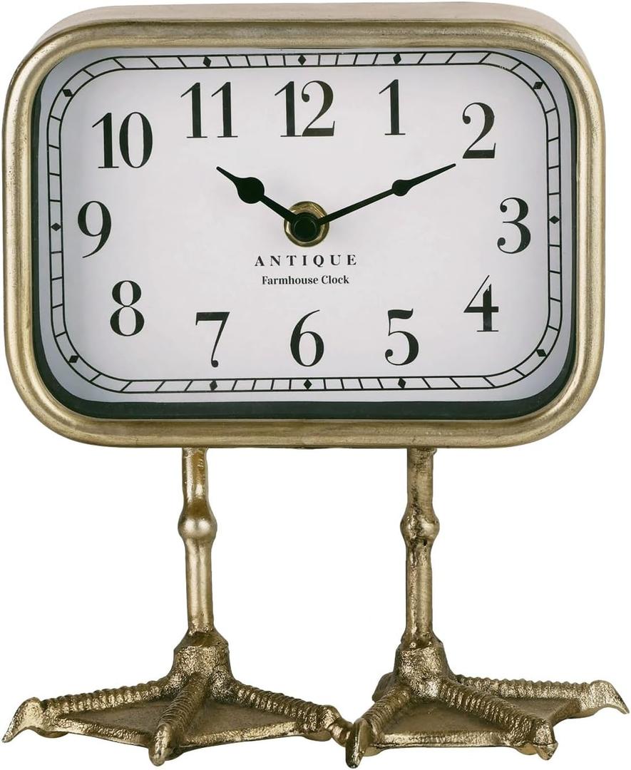 NIKKY HOME Vintage Table Top Clock, Cute Duck Paw Silent Shelf Desk Clock Battery Operated, Home Decor for Living Room, Mantel, Bedroom, Bedside - Gold