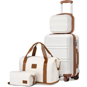 Kono Luggage Set 4 Piece Carry On Hardside Luggage with TSA Lock Spinner Wheels Lightweight PC+ABS Carry On Suitcase Cream White (Carry-On Travel Set (DB/TB/12/20"))