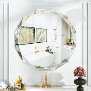 Suidia Bathroom Mirror, 24"x 24" Wall Mirror, Frameless Bathroom Mirror with Beveled Edge for Bedroom, Living Room, Entryway, Hallway, Round Shape