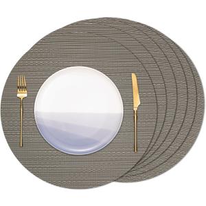 Banchif Round Placemats Set of 8 Heat Resistant Vinyl Placemats 15 inch Washable Non-Slip Table Mats Woven Place Mats for Dining Table (Dark Gray, Set of 8)