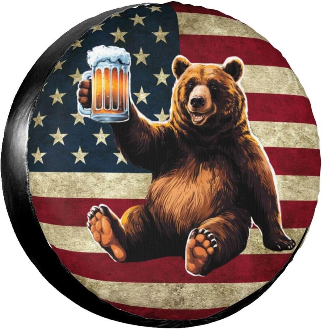 Camper Bear Spare Tire Cover Wheel Protectors Waterproof Wheel Covers Universal Fit for RV SUV Truck Camper Travel Trailer Accessories 16 inch