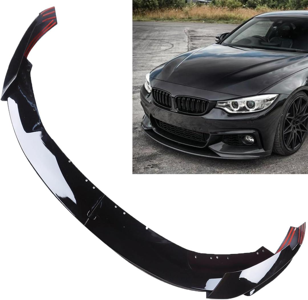 MUCO 4pcs Front Bumper Lip Spoiler Kit Compatible with BMW F32 F33 F36 4 Series M Sport 2014 2015 2016 2017 2018 2019 2020 Gloss Black M-Performance Front Bumper Lip Spoiler Lip Lower Bumper Body