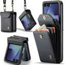 ASAPDOS Crossbody Case Compatible with Samsung Galaxy Z Flip 7,Retro PU Leather Strap Wristlet Flip Case with Magnetic Closure and Card Holder for Men Women Black