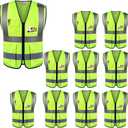 zojo High Visibility Safety Vests With Pockets, Wholesale Reflective Vest for Outdoor Works, Cycling, Jogging, Walking, Sports - Fits for Men and Women (Pack of 10, XL Neon Yellow)