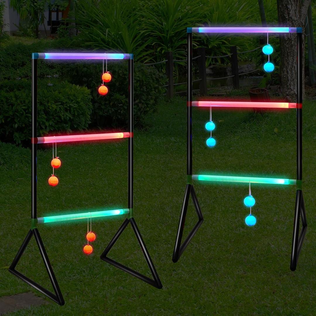 Light up Ladder Ball Set 6 Glow in The Dark Ball 2 LED Ladder Toss Outdoor Lawn Toss Game with Bag for Indoor Lawn Camping Beach Backyard Games