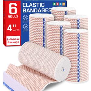 AZEN Premium 6 Pack Elastic Bandage Wrap 4 Inch, Compression Wrap Bandage for Legs, Lymphedema Wraps for Legs, Ankle, Knee, Tummy, Body, Latex-Free