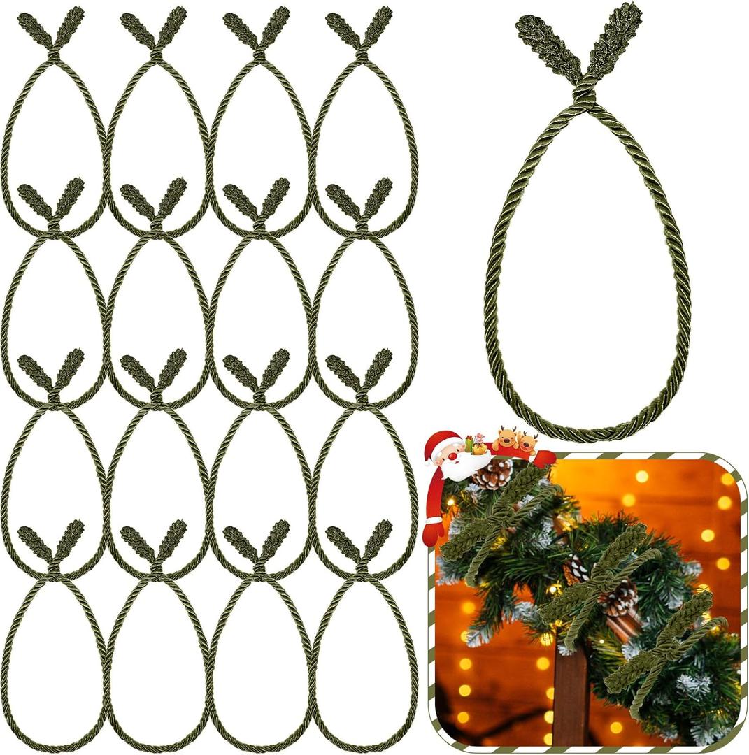 Zhengmy 16 Pcs 20 Inches Christmas Garland Ties Christmas Decorative Twist Ties for Banister Reusable and Flexible Twist for Xmas Home Decorations Holiday Craft Wrapping (Olive Green)