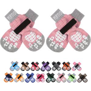 PUPTECK Anti-Slip Dog Socks with Double Sides Grips for Small Medium Large Dogs Hardwood Floors Prevents Licking, Dog Shoes for Hot Pavement Traction Control Paw Protector for Senior Dogs, Pink S (Small (4 Count))