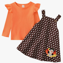 Noubeau Toddler Baby Girl Thanksgiving Outfits Ruffle Sleeve Ribbed Top+Turkey Dot Overalls Suspender Dress Winter Clothes 12-18M