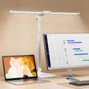 LED Desk Lamp for Office Home, Height Adjustable Architect Desk Light with USB Adapter, Stepless Dimming 50 Lighting Modes, Eye Caring Double Head Computer Desk Lamp for Reading, Study, Workbench (Standard, White)