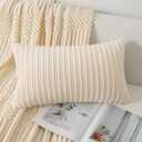 UGASA 14x24 Inch Pillow Cover Pack of 1 Soft Boho Stripe Corduroy Long Rectangular Lumbar Cushion Cover Farmhouse Decorative Throw Pillowcase for Bed, Couch, Sofa, Bedroom, Living Room, Cream