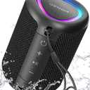 Portable Bluetooth Speaker with Lights, Stocking Stuffers, Powerful Crystal Clear Sound, IPX5 Waterproof, All Day Playtime, BT 5.3, TWS Paring, Small Wireless Speaker for Outdoor, White Elephant Gifts (Black)