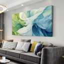 LASMOND Abstract Lines Wall Art for Living Room Canvas Prints Aqua Turquoise Blue Green Artwork Paintings Decor Bedroom Office Girl Woman (40x20 Inches) (40L" x 20W")