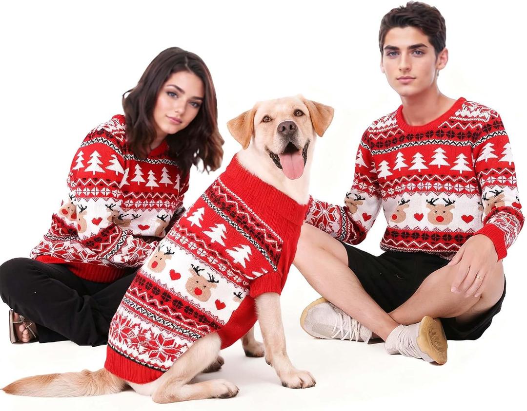 Family Matching Dog and Owner Clothes Outfits,Christmas Pet Cat Sweater Costume for Small Medium Extra Large Dogs/Women/Men (Only for Pet, 4XL for Pet(Bust 34.6inch|Weight 65-105LBS))