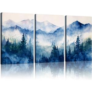 GYYLGYY 3 Pcs Watercolor Natural Misty Mountain Forest Canvas Wall Art, 24"L x 16"W
