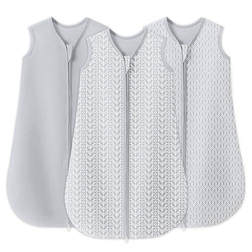 SWEET DOLPHIN Baby Sleep Sack 0-6 Months - 100% Cotton 2-Way Zipper TOG 0.5 Infant Wearable Blanket, Newborn Essentials Toddler 3 Pack Sleeping Sacks - Grey, S