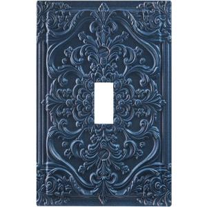Decorative Light Switch Plate Covers Navy Blue 3D Vintage Floral Embossed 1 Gang Light Switch Cover Plate Single Toggle Wall Plate Outlet Covers Faceplate for Bedroom Home Decor