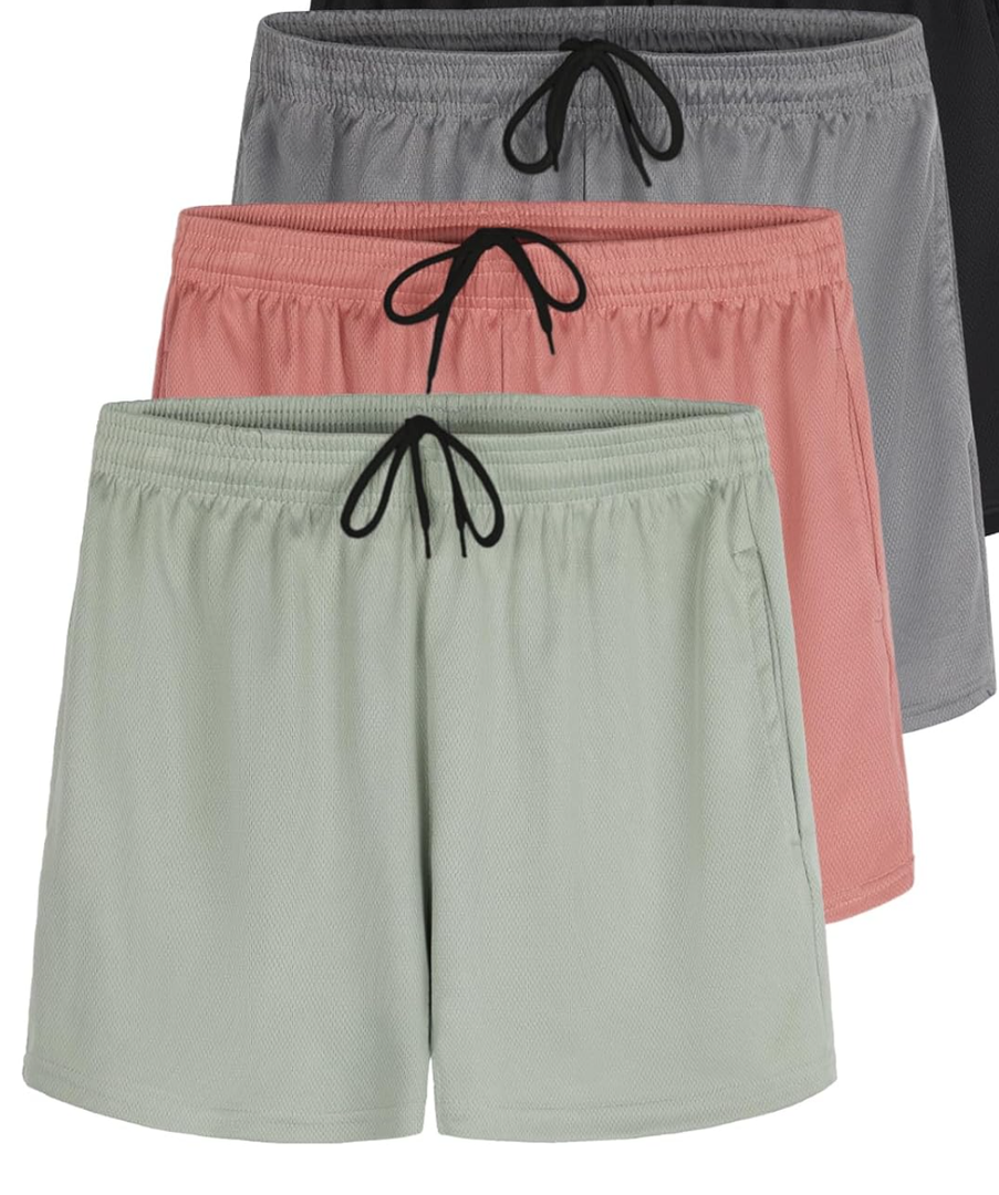 Real Essentials 4 Pack: Womens Active Athletic Performance Mesh Shorts with Pockets XL