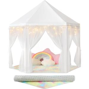 Princess Tent for Girls Indoor: with Rainbow Rug, Star Lights - White Play Tent for Kids, Girls Toys for Indoor Princess Games, 48x52"/ Rug, Little Star Lights, Projector