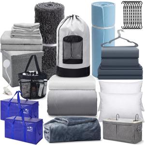 46 Pcs Gray College Dorm Essentials for Guy Complete Dorm Room Set, Twin XL