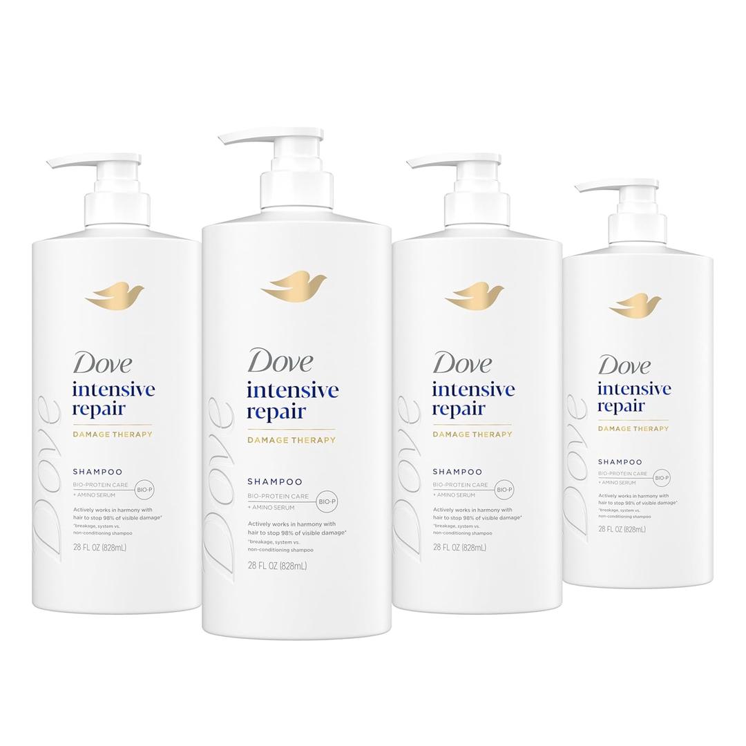 Dove Shampoo 4 Pack Intensive Repair for Damaged Hair with Bio-Protein Care Technology and Amino Serum 28 Fl Oz