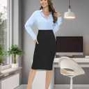 Tapata Women's Office Work Pencil Skirt Stretch High Waist Below Knee Bodycon for Business Casual (Black, L)