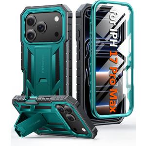 FNTCASE for iPhone 17 Pro-Max Case: Military Grade Drop Proof Protection Mobile Cover with Kickstand | Matte Textured Rugged Shockproof TPU | Protective Sturdy Phone Case - 6.9 inch Green