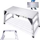 ORIENTOOLS Adjustable Work Platform + Handle, (39.4" X 18.5") Portable Folding Aluminum Step Ladder, Scaffolding of Capacity 330 LBS Heavy Duty, 7 Gear Adjustable Height 24 to 35 inches