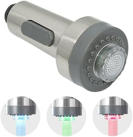 LEMYEF Kitchen Faucet Pull Down Spray Head with LED Lights ，3-Function Sink Spray Nozzle ，Fit for Kitchen Sink Faucet ，Pull-Down Spring Single Handle Stainless Steel faucets (Brushed nickel)