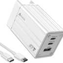 67W USB C Charger, Acoucou GaN Fast Charger 3-Port, Type C Power Adapter for MacBook Pro/Air, Galaxy S23 S22 S21 Ultra, Replace for 65W 60W 45W 36W 33W 30W 30W 25W 20W 15W 5W Charger(White)
