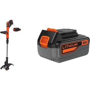 BLACK+DECKER LSTE525 20V MAX Lithium Easy Feed String Trimmer/Edger with Extra 4-Ah Lithium Ion Battery Pack (LSTE525 & LB2X4020)