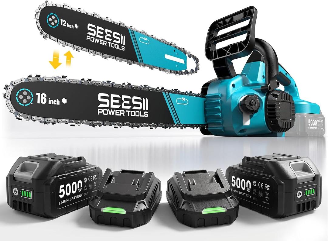SEESII 40V 16 Inch & 12 Inch Cordless Electric Chainsaw 2×5.0Ah Batteries