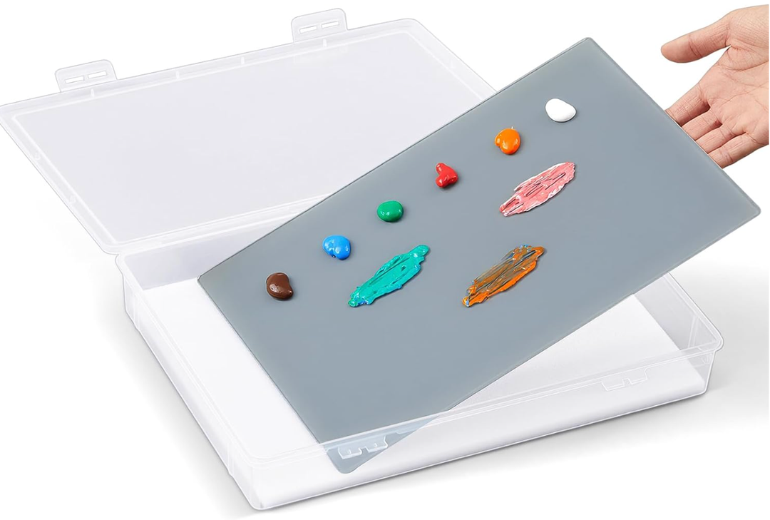 Nuanchu 1 Set Handy Glass Oil Paint Palette Included 12.8 x 9.25 Inches Airtight Stay Wet Palette Container and 11.8 x 8.5 Inches Tempered Glass, Keeps Paint Fresh, Ideal for Travel Outdoor, Grey