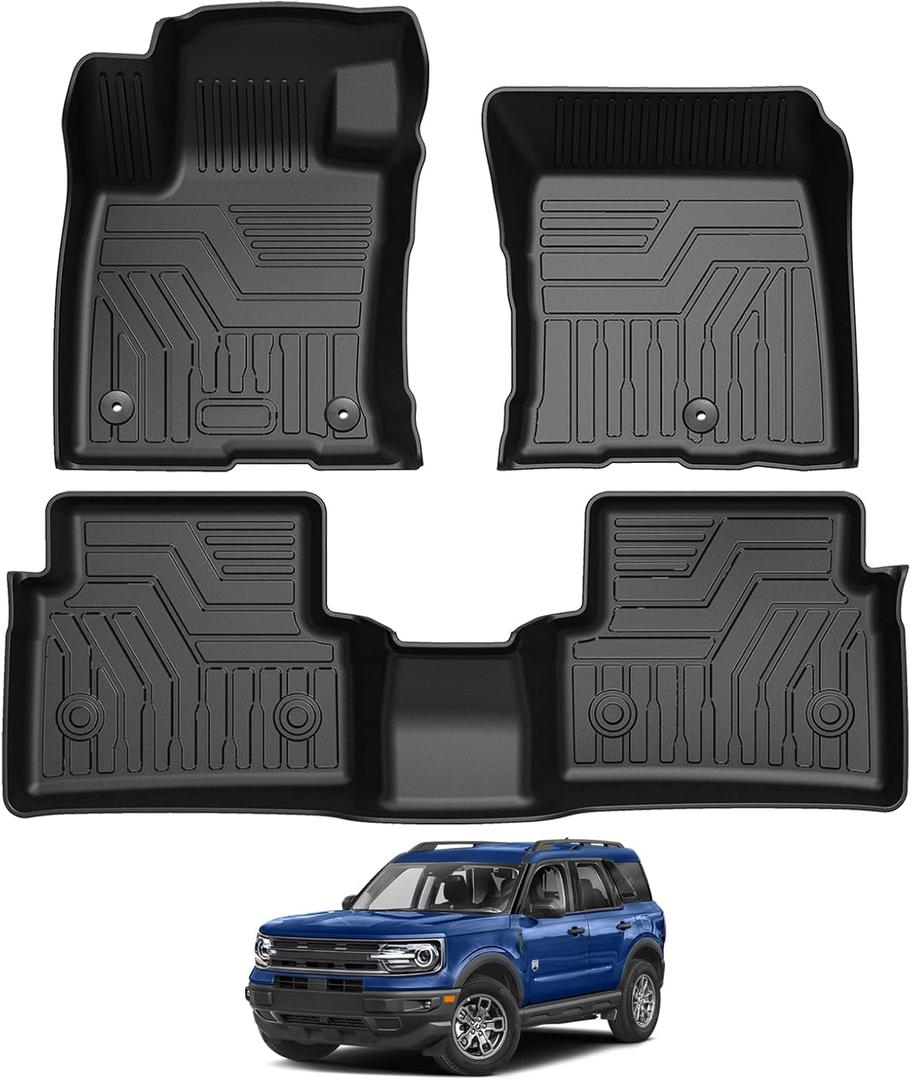 Falafa Floor Mats for Ford Bronco Sport 2021 2022 2023 2024 2025(ONLY for Bronco Sport), TPE All Weather Floor Liners, Heavy Duty Anti Skid Car Mats Include 1st & 2nd Row, Black
