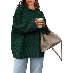 Okiwam Women's Oversized Sweaters Crewneck Cable Knit Pullover Casual Loose Fall Outfits Fashion Clothes 2025
 M