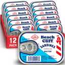 Beach Cliff Sardines in Water, 3.75 oz Can (Pack of 12) - Wild Caught Sardines - 12g Protein per Serving - Gluten Free, Keto Friendly (EXP 04/30/29)