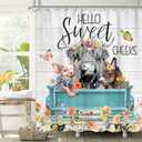 Highland Cow Farm Shower Curtains for The Bathroom, Cute Cow Chicken and Pig with Flowers on Truck Bathroom Set, Western Farmhouse Rustic Animals Funny Waterproof Bath Accessories 72Wx72H Inch