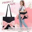3 x Amylove Coquette Pink Bow Canvas Tote Bag for Women Preppy Aesthetic 3D Bow Bag for Teen Reusable for Work Travel Gift