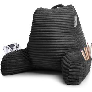 Clara Clark Reading Pillow for Bed Adult Back Pillow for Sitting in Bed, Standard Plush Bed Pillows for Sitting Up in Bed, Shredded Foam Bed Chair Pillow with Arms and Pockets, Grey Bed Rest Pillow (01- Dark Grey) Clara Clark Reading Pillow for Bed Adult Back Pillow for Sitting in Bed, Standard Plush Bed Pillows for Sitting Up in Bed, Shredded Foam Bed Chair Pillow with Arms and Pockets, Grey Bed Rest Pillow (01- Dark Grey)